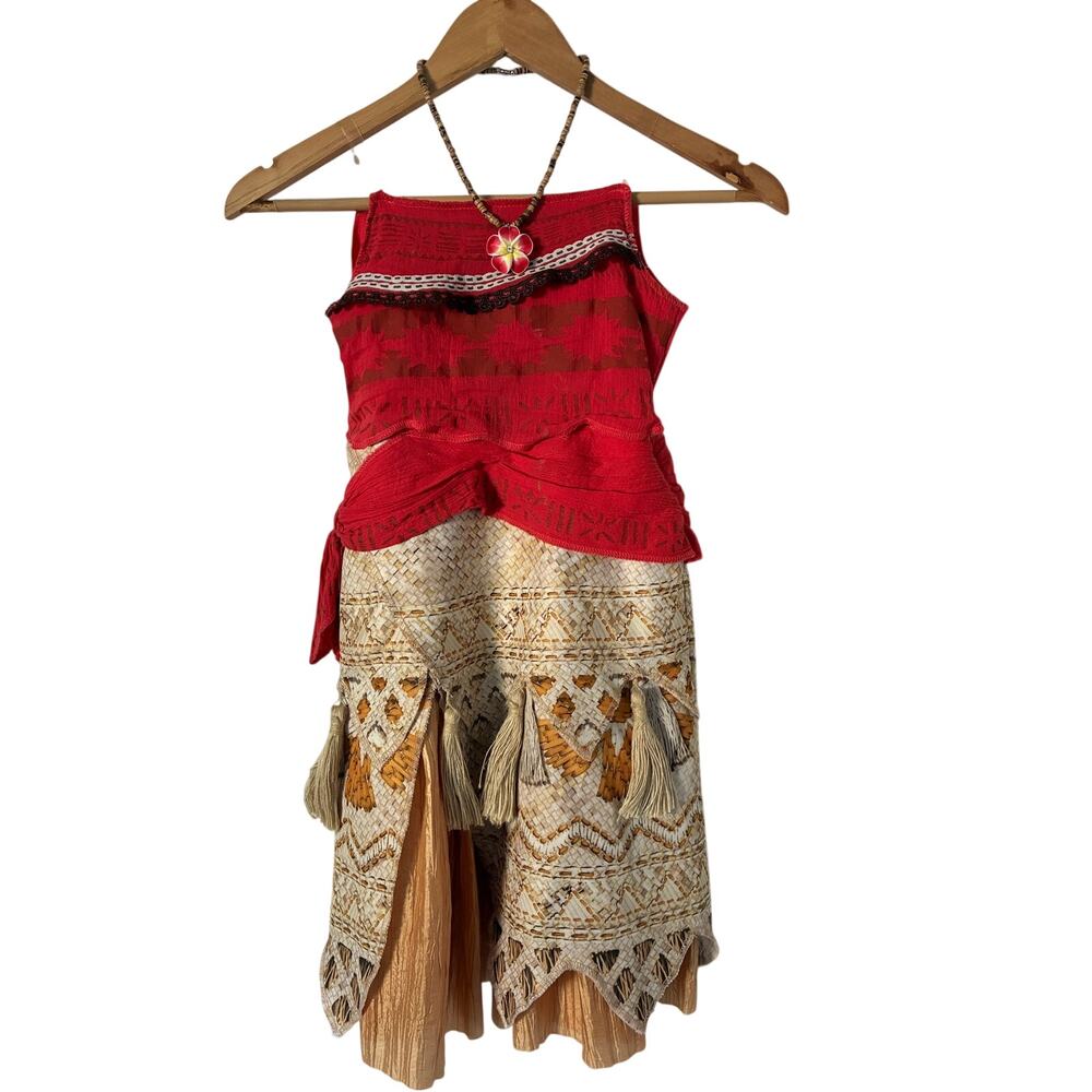 Disney Moana Halloween Costume Dress w/Hibiscus Flower Puka Necklace Size 5